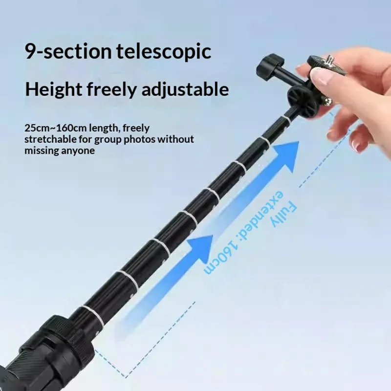 YUNTENG VCT-363 Adjustable Selfie Stick Aluminum Alloy Tripod Stand Bluetooth-Compatible Remote for Smartphone / DJI Pocket 3 Extension Pole