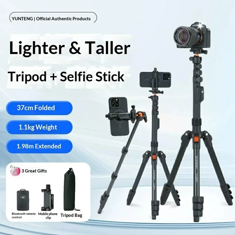 YUNTENG VCT-8068 Camera Tripod Stand with Remote, 1.98m Adjustable Phone Holder for Live Streaming