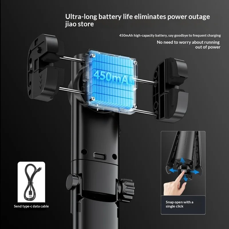 Q37 102cm Extendable AI Gimbal Stabilizer Selfie Stick RGB Beauty Light Tripod for Live Streaming - Black