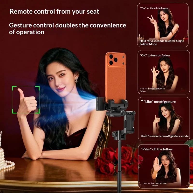 Q37 102cm Extendable AI Gimbal Stabilizer Selfie Stick RGB Beauty Light Tripod for Live Streaming - Black