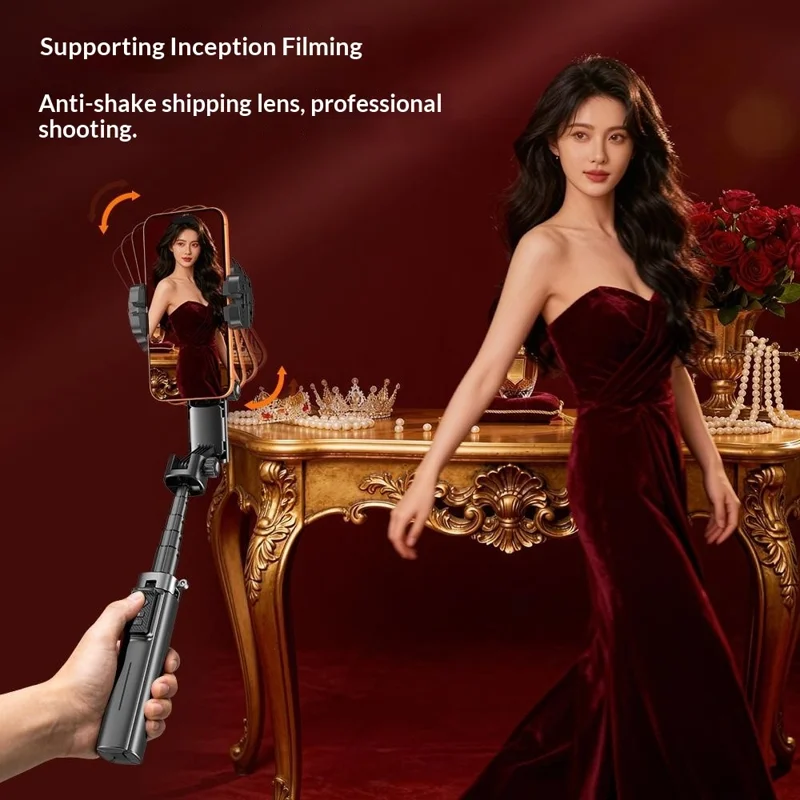 Q37 102cm Extendable AI Gimbal Stabilizer Selfie Stick RGB Beauty Light Tripod for Live Streaming - Black