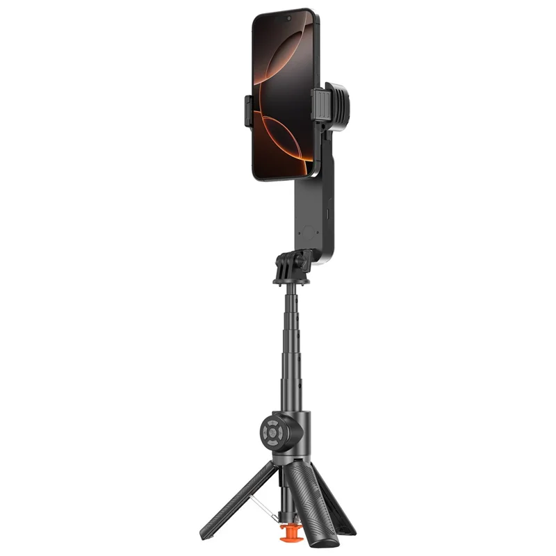 Q34 AI Anti-Shake Selfie Stick Gimbal Stabilizer RGB Beauty Light 71cm Extendable Phone Stand for Live Streaming - Black