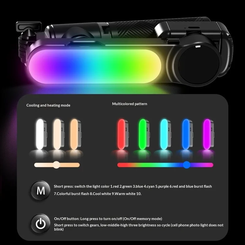 Q34 AI Anti-Shake Selfie Stick Gimbal Stabilizer RGB Beauty Light 71cm Extendable Phone Stand for Live Streaming - Black