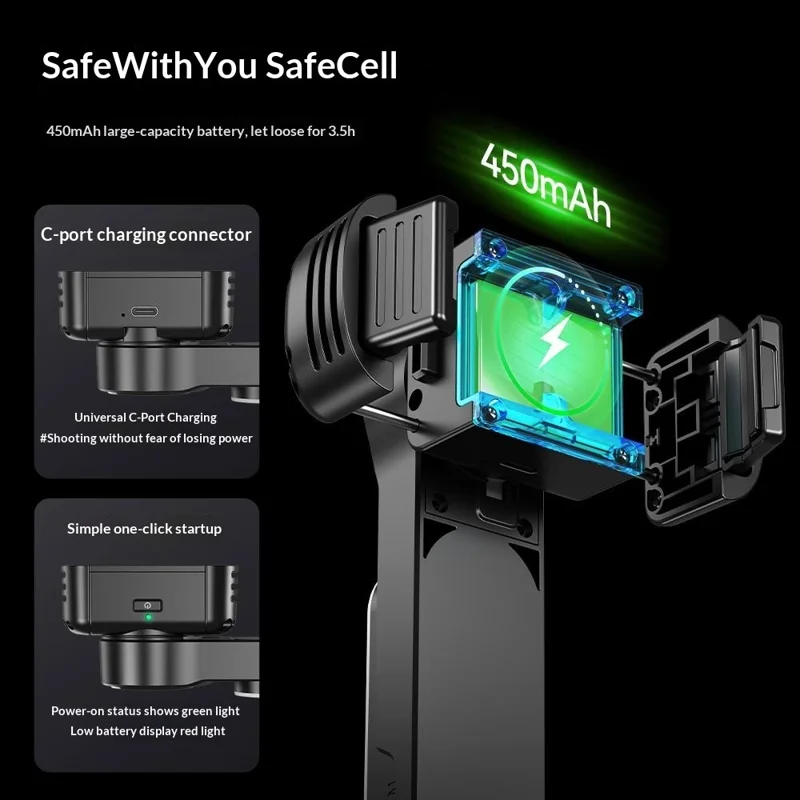 Q34 AI Anti-Shake Selfie Stick Gimbal Stabilizer RGB Beauty Light 71cm Extendable Phone Stand for Live Streaming - Black