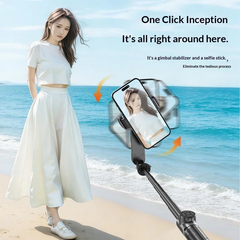 Q34 AI Anti-Shake Selfie Stick Gimbal Stabilizer RGB Beauty Light 71cm Extendable Phone Stand for Live Streaming - Black