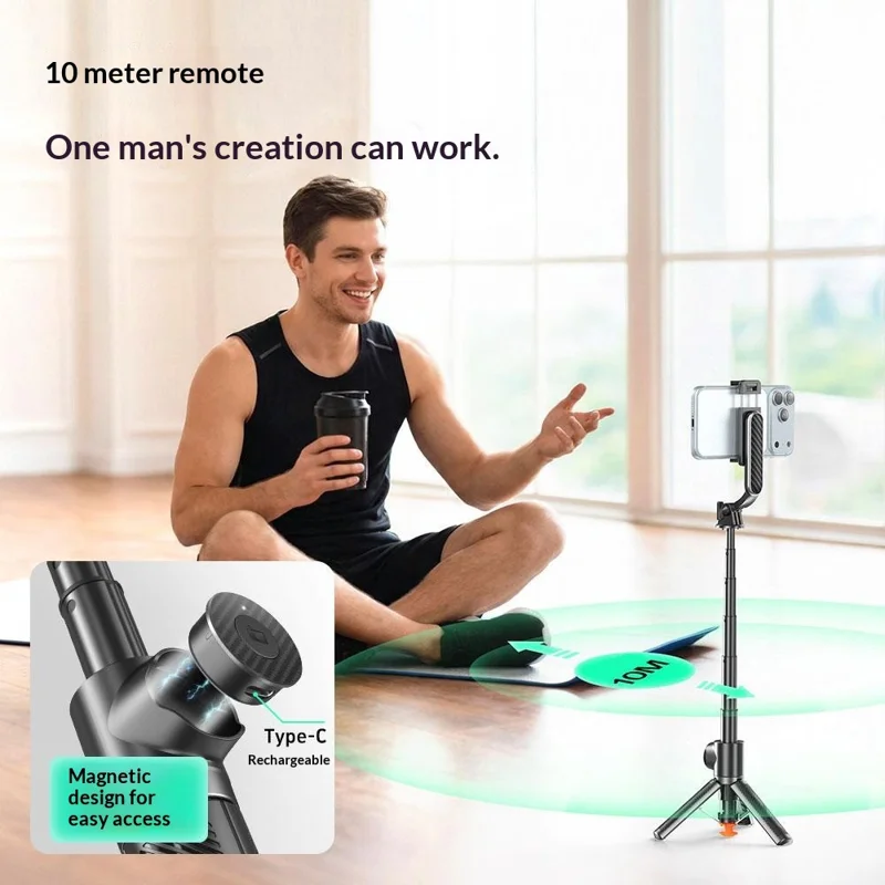 T01 Mini Selfie Stick 69cm Extendable Tripod Bluetooth-compatible Remote Phone Holder Stand for Photography - Black