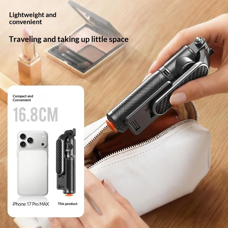 T01 Mini Selfie Stick 69cm Extendable Tripod Bluetooth-compatible Remote Phone Holder Stand for Photography - Black