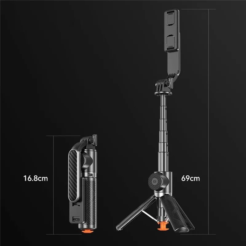 T01 Mini Selfie Stick 69cm Extendable Tripod Bluetooth-compatible Remote Phone Holder Stand for Photography - Black
