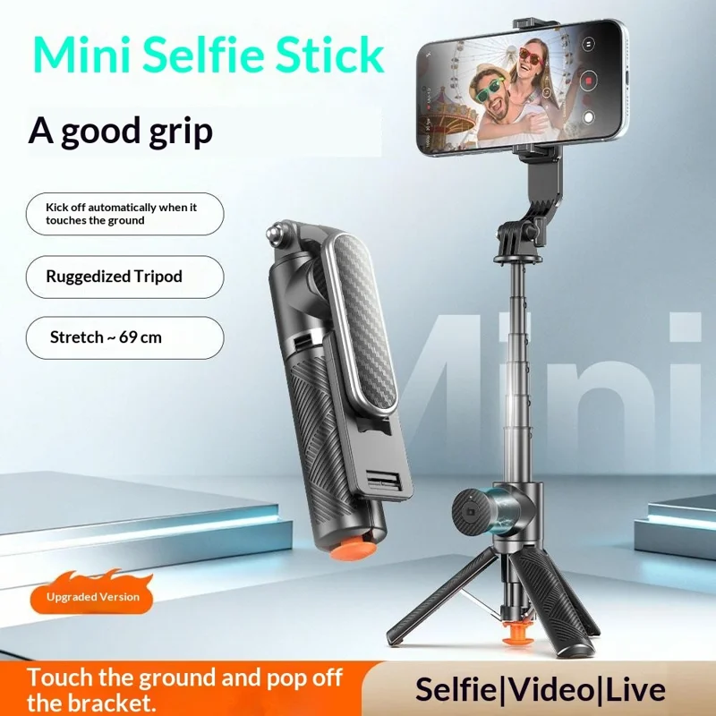 T01 Mini Selfie Stick 69cm Extendable Tripod Bluetooth-compatible Remote Phone Holder Stand for Photography - Black
