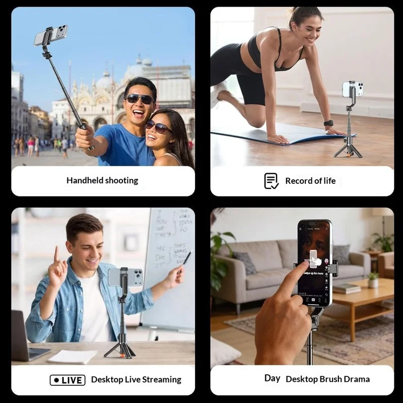 T01 Mini Selfie Stick 69cm Extendable Tripod Bluetooth-compatible Remote Phone Holder Stand for Photography - Black