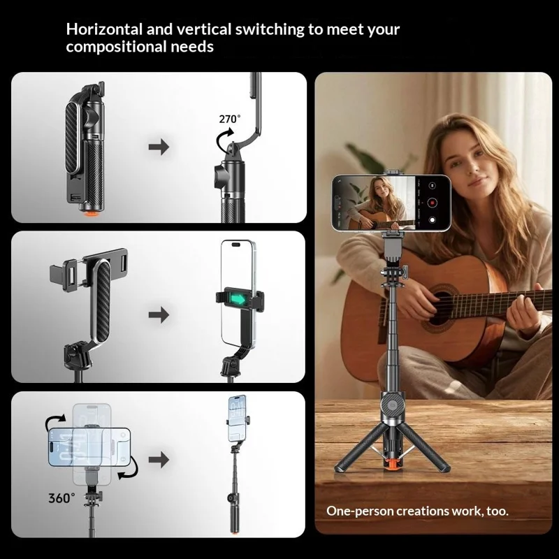 T01 Mini Selfie Stick 69cm Extendable Tripod Bluetooth-compatible Remote Phone Holder Stand for Photography - Black