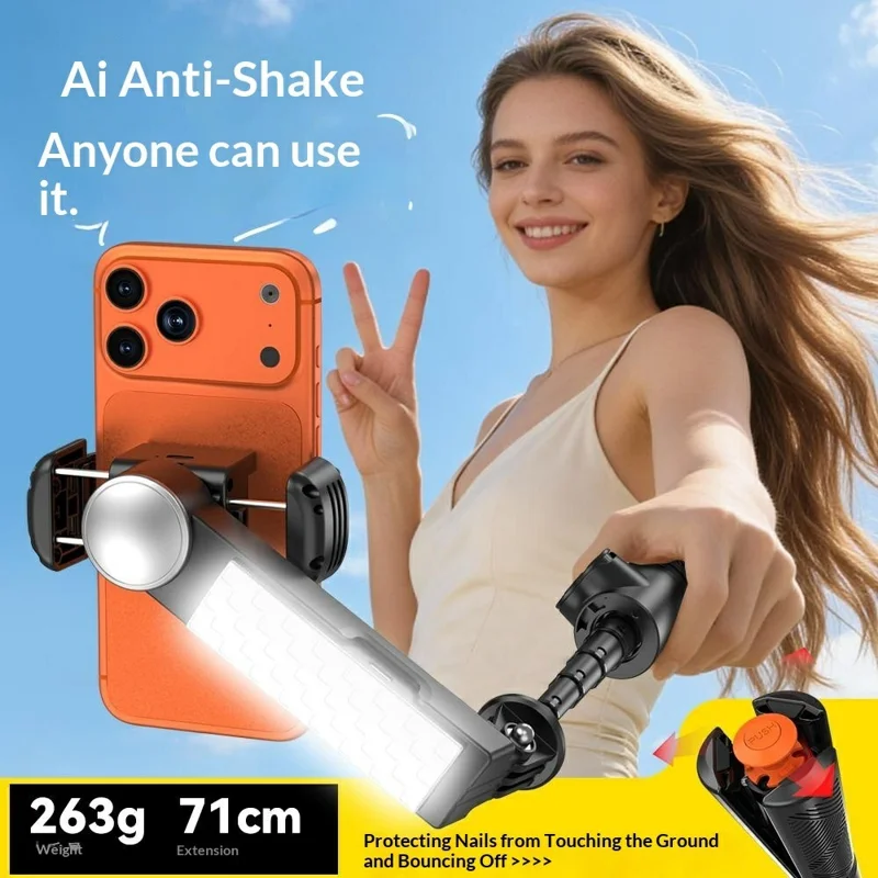 Q39 AI Gimbal Stabilizer Selfie Stick with RGB Fill Light Phone Stabilizer for Video Recording, YouTube - Black