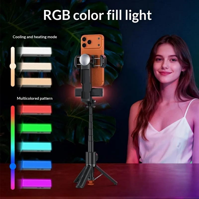 Q39 AI Gimbal Stabilizer Selfie Stick with RGB Fill Light Phone Stabilizer for Video Recording, YouTube - Black