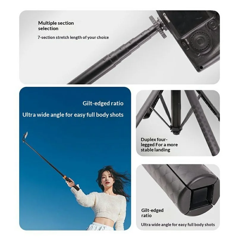 7 Sections Telescopic Tripod 1.5m Extendable Camera Stand Desktop Monopod for Live Streaming Photography - Black