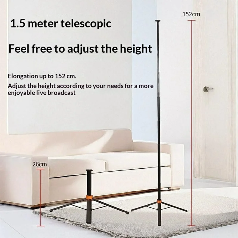 7 Sections Telescopic Tripod 1.5m Extendable Camera Stand Desktop Monopod for Live Streaming Photography - Black