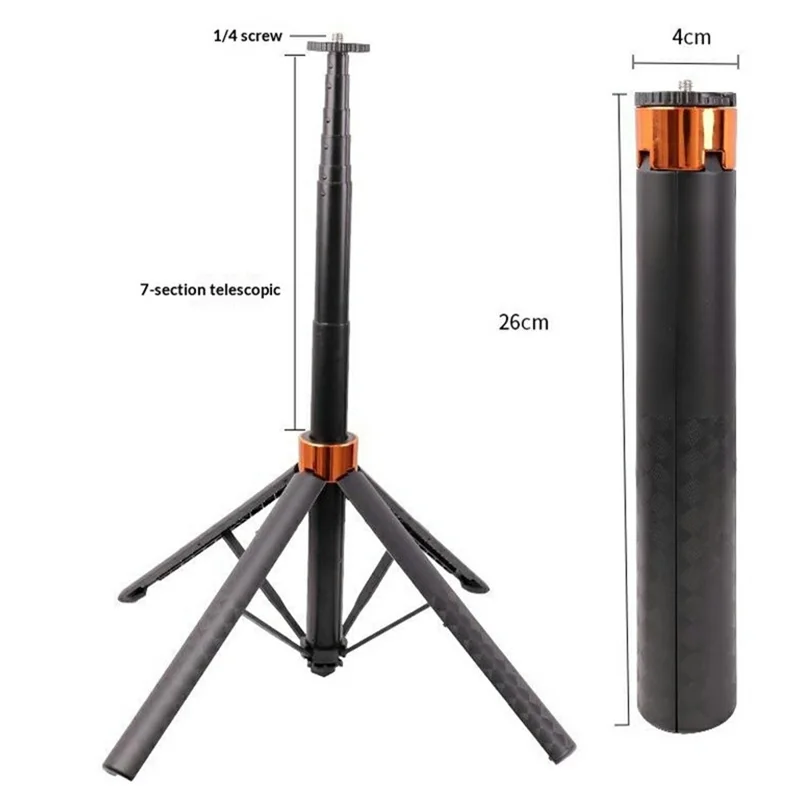 7 Sections Telescopic Tripod 1.5m Extendable Camera Stand Desktop Monopod for Live Streaming Photography - Black
