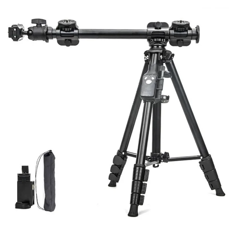 YUNTENG VCT-6109 Stativ Overhead Live-streaming 3-i-1 sæt med vandret arm, Bluetooth-kompatibel fjernbetjening og telefonholder til kamera, DSLR, systemkamera og smartphone