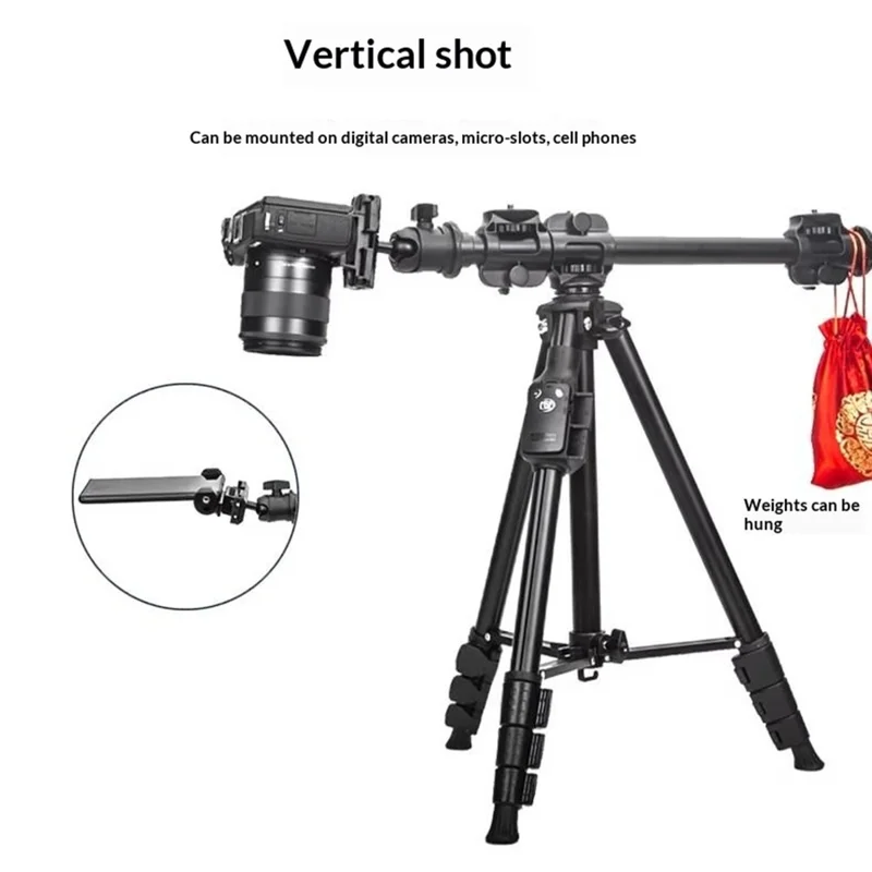 YUNTENG VCT-6109 Stativ Overhead Live-streaming 3-i-1 sæt med vandret arm, Bluetooth-kompatibel fjernbetjening og telefonholder til kamera, DSLR, systemkamera og smartphone