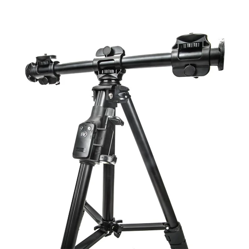 YUNTENG VCT-6109 Stativ Overhead Live-streaming 3-i-1 sæt med vandret arm, Bluetooth-kompatibel fjernbetjening og telefonholder til kamera, DSLR, systemkamera og smartphone
