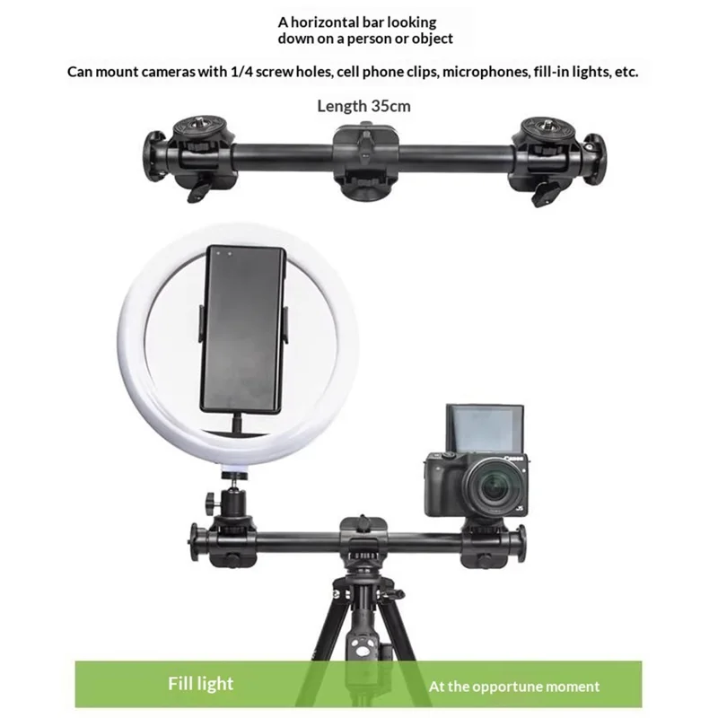 YUNTENG VCT-6109 Stativ Overhead Live-streaming 3-i-1 sæt med vandret arm, Bluetooth-kompatibel fjernbetjening og telefonholder til kamera, DSLR, systemkamera og smartphone
