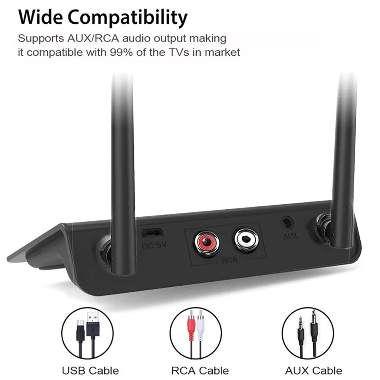 WB2 Wireless Receiver Transmitter 2 in 1 Bluetooth-compatible 5.0 Adapter with Dual Antenna for TV Speaker Phone Tablet PC