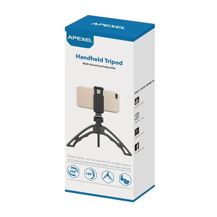 APEXEL APL-JJ04 Trépied de bureau anti-tremblement portable mini, bâton de selfie, monopode pour téléphone portable et appareil photo