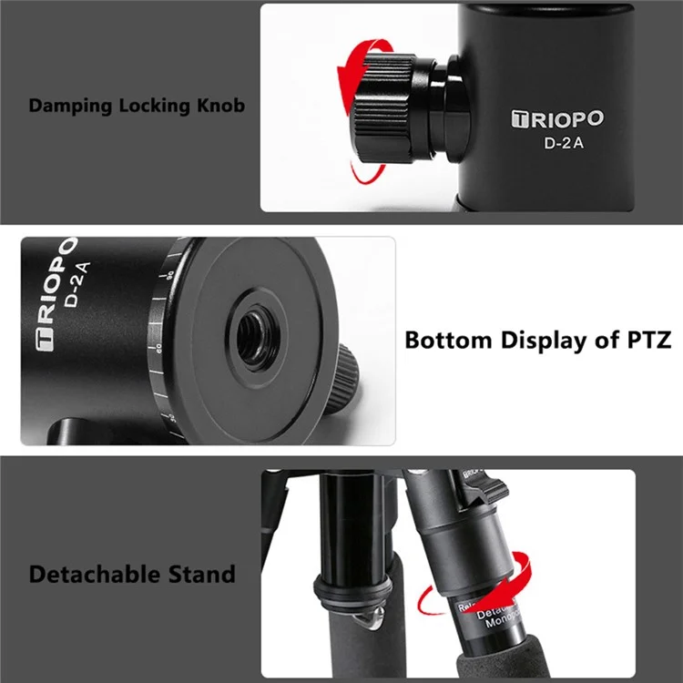 TRIOPO M2508+D-2A Portable Travel Adjustable Aluminium Camera Tripod Accessories Stand with Pan Tilt Head