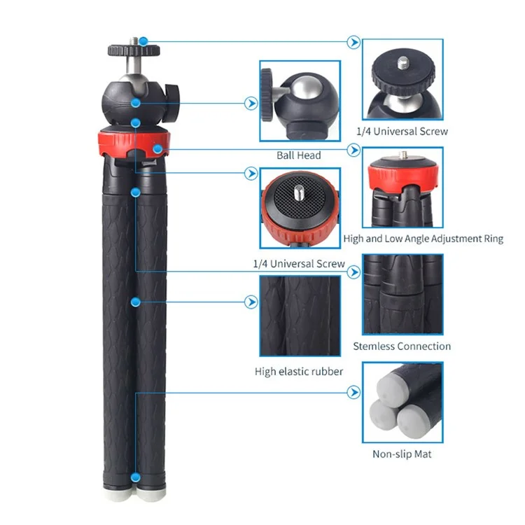 Xiletu XS-110 Portable Camera Tripod Stand Travel Outdoor Live Selfie Stick Trépied Avec Clip de Téléphone
