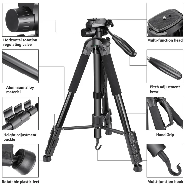 NEEWER SAB264 Camera Tripod Aluminum Alloy Monopod with 3-Way Swivel Head for Sony Canon - Black
