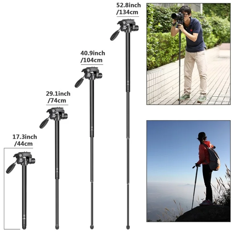 NEEWER SAB264 Camera Tripod Aluminum Alloy Monopod with 3-Way Swivel Head for Sony Canon - Black