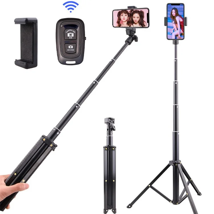 T9 5-teiliger 140 cm Teleskop-Selfie-Stick Handyhalterung Live-Streaming-Stativ mit Handyklammer + Bluetooth-Fernbedienung + Aufbewahrungstasche