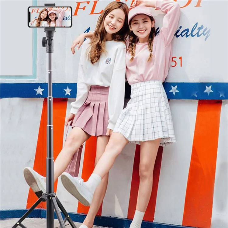 T9 5-teiliger 140 cm Teleskop-Selfie-Stick Handyhalterung Live-Streaming-Stativ mit Handyklammer + Bluetooth-Fernbedienung + Aufbewahrungstasche