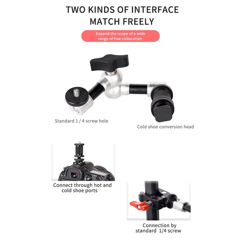 7 inch Rotatable Camera Mount LCD Monitor Foldable Flexible Arm with 1/4" Screw for SLR Camera/Fill Light