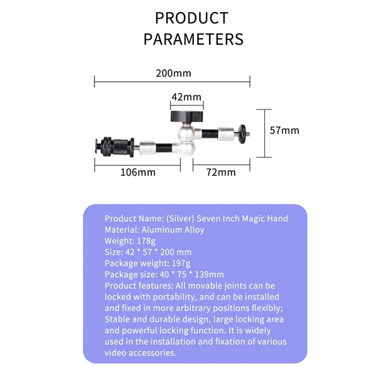 7 inch Rotatable Camera Mount LCD Monitor Foldable Flexible Arm with 1/4" Screw for SLR Camera/Fill Light