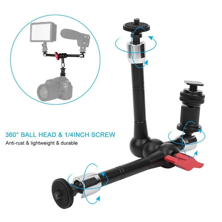 11 inch Folding 3-Section Camera Mount SLR Camera Flexible Boom Arm with 1/4" Screw/360-deree Rotatable Ball Head