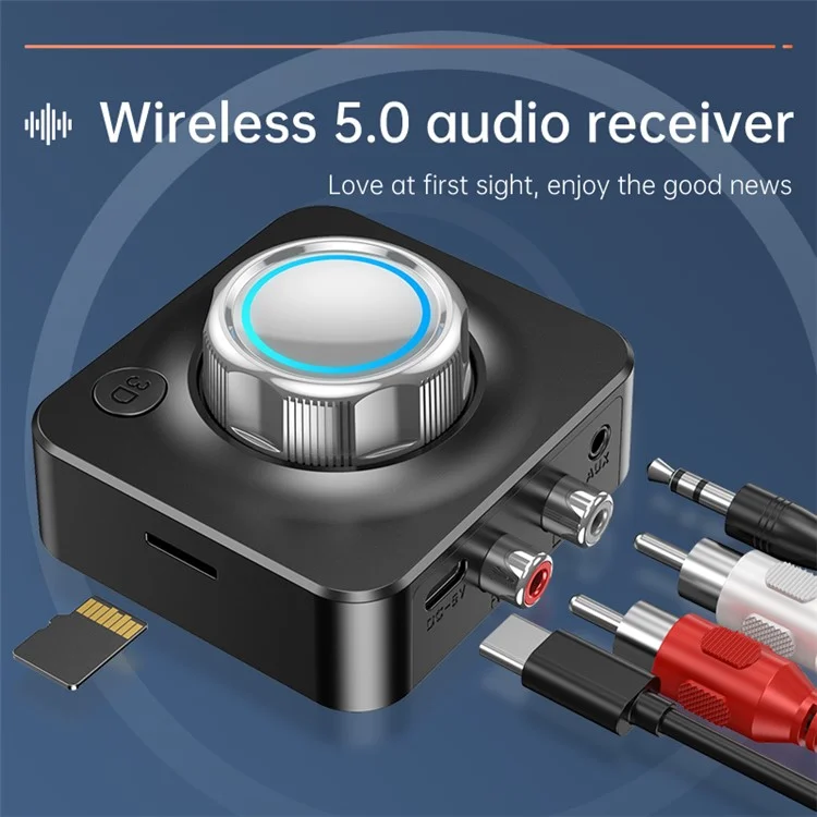C39 Portable Bluetooth-compatible 5.0 Wireless Audio Receiver Adapter with Bluish Power Indicator Supports TF Card MP3 Player (CE)