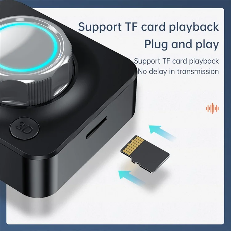 C39 Portable Bluetooth-compatible 5.0 Wireless Audio Receiver Adapter with Bluish Power Indicator Supports TF Card MP3 Player (CE)