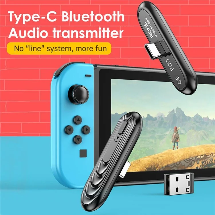T12 Type-C Bluetooth-compatible 5.0 Audio Transmitter Portable Wireless Converter with Type-C to USB Adapter for Nintendo Switch/PS4/PC (CE)