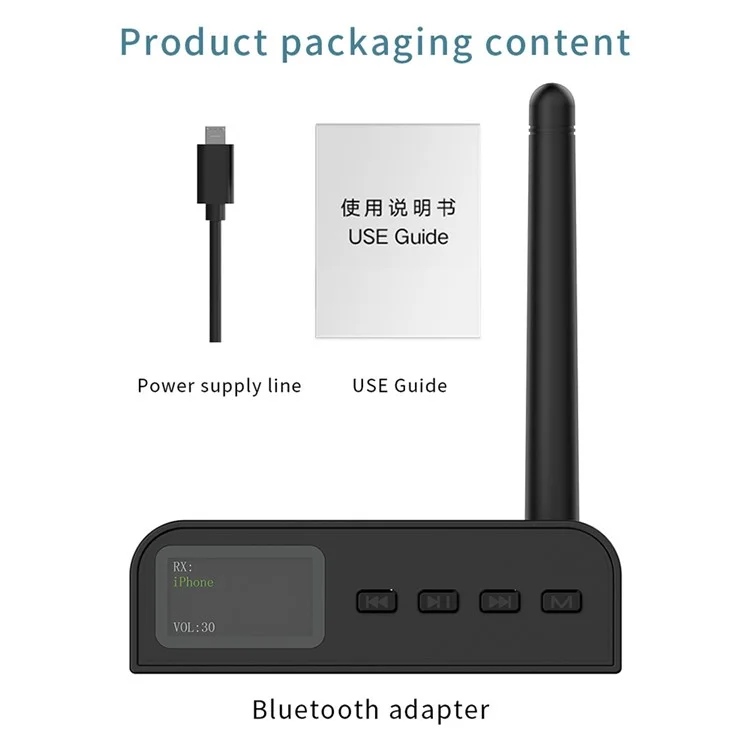 Adaptador Bluetooth 5.1 Inteligente BT07 Receptor Transmissor de Áudio Amplificador com Botão e Tela de Exibição