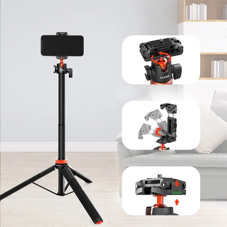 UURIG 1.3m Extendable Multifunctional Portable Tripod Stand Cell Phone Stand with Cold Shoe for Selfies/Video Recording/Vlogging/Live Streaming