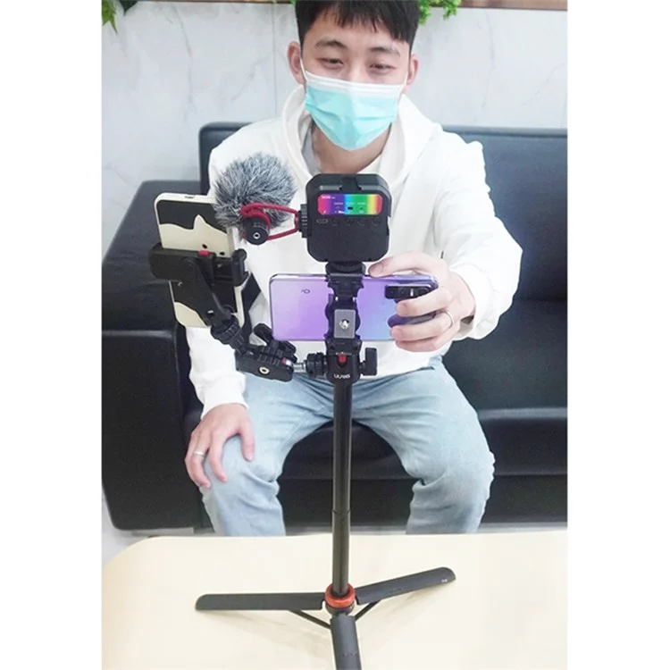 UURIG 1.3m Extendable Multifunctional Portable Tripod Stand Cell Phone Stand with Cold Shoe for Selfies/Video Recording/Vlogging/Live Streaming