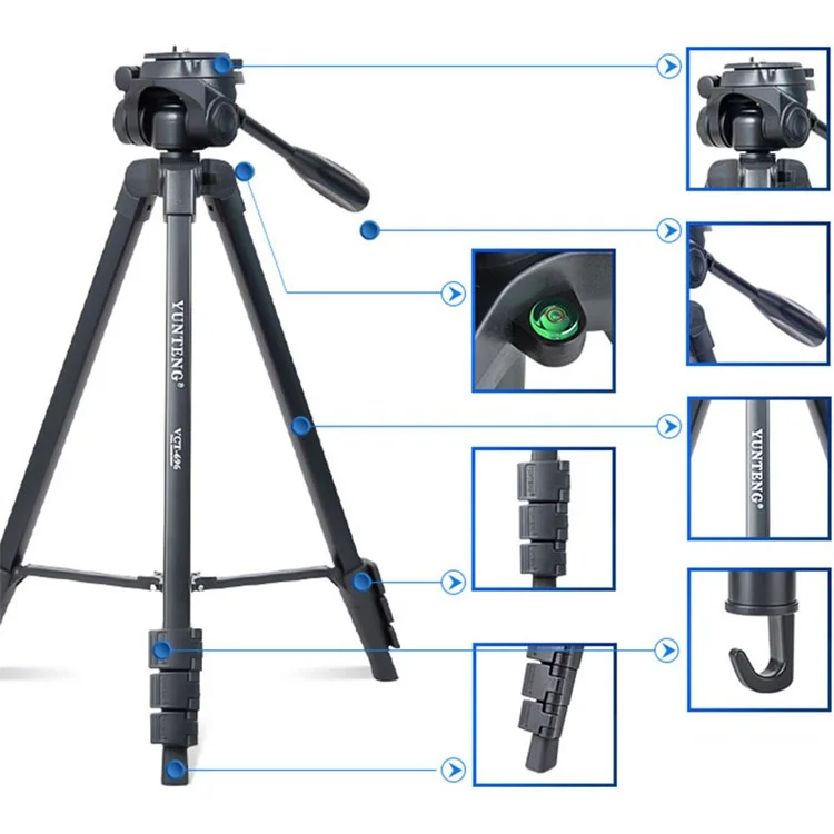 YUNTENG VCT-696 Trípode de Aleación de Aluminio de 1.8m, Rotativo, Multifunción para Cámara DSLR y Videocámara