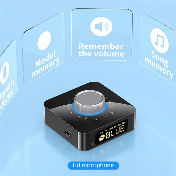 Récepteur audio Bluetooth BT-M5 Émetteur 2 en 1 Lecture de clé USB Adaptateur audio avec écran d'affichage numérique LED V5.0 Convertisseur audio portable mini avec port AUX 3,5 mm