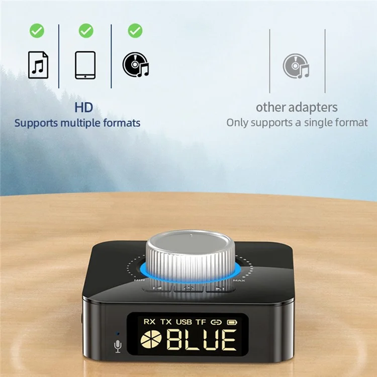 Récepteur audio Bluetooth BT-M5 Émetteur 2 en 1 Lecture de clé USB Adaptateur audio avec écran d'affichage numérique LED V5.0 Convertisseur audio portable mini avec port AUX 3,5 mm