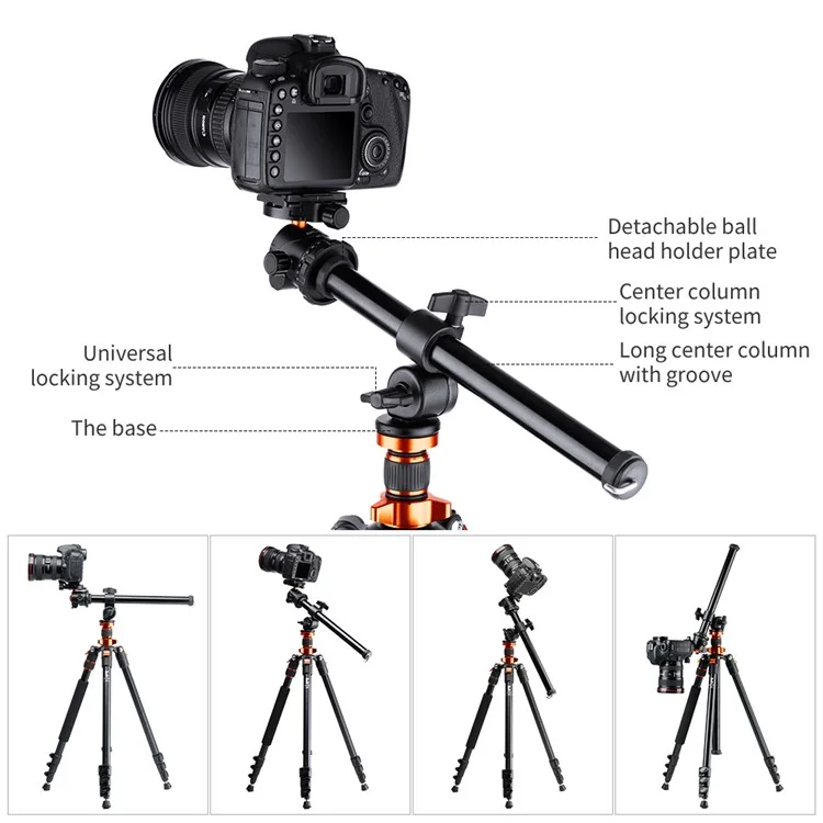 K&F CONCEPT KF09.087V4 Camera Tripod Horizontal Arm Aluminum Alloy Tripod Stand Portable Monopod with 360 Degree Panoramic Ball Head for DSLR Cameras