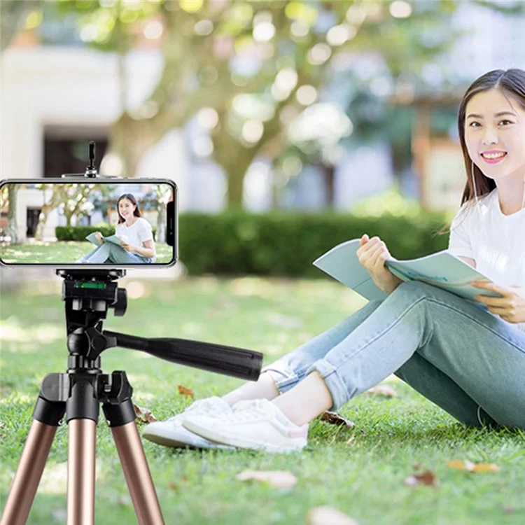 110cm de Alumínio Portátil de Alumínio DSLR Phone Phone Titular Live Streaming Photography Tripé Com Clipe de Telefone - Gold de Champanhe