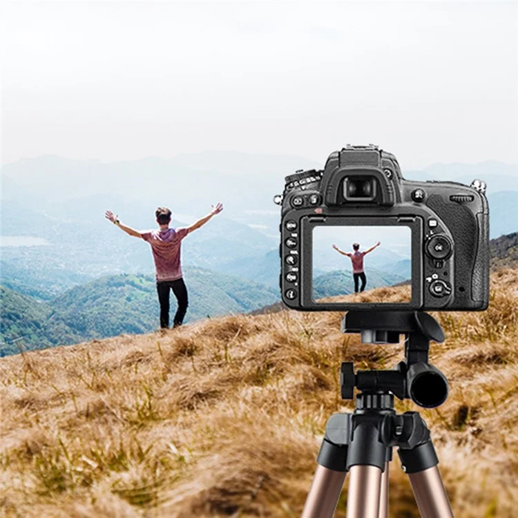 110cm de Alumínio Portátil de Alumínio DSLR Phone Phone Titular Live Streaming Photography Tripé Com Clipe de Telefone - Gold de Champanhe