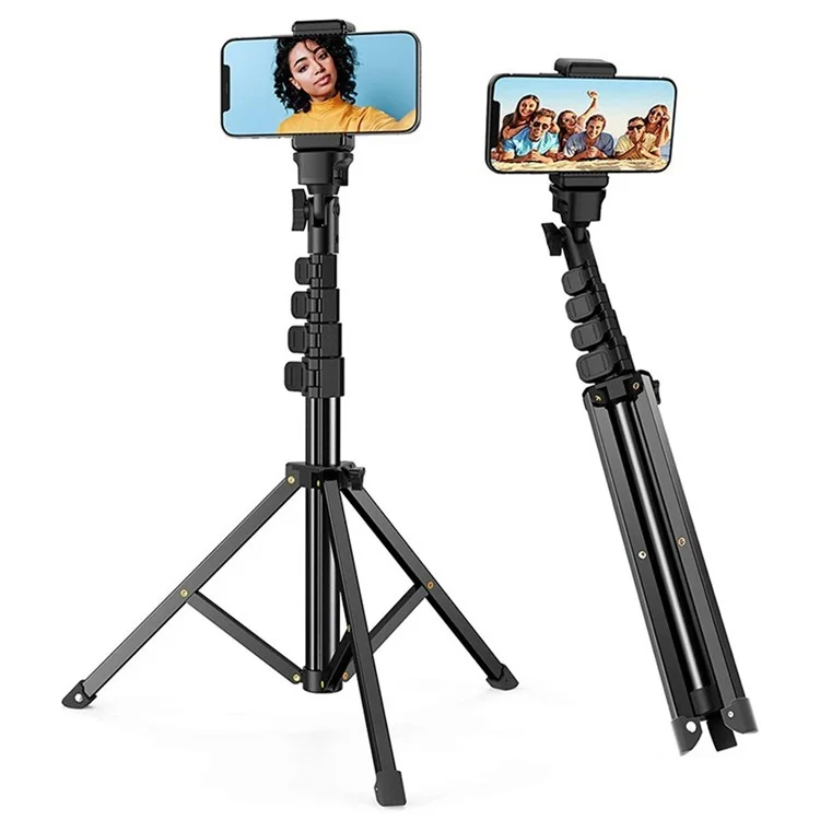 1.6m Portable Aluminum Alloy Tripod Camera Phone Holder Stand Photography Tripod with Phone Clip and Bluetooth-compatible Shutter