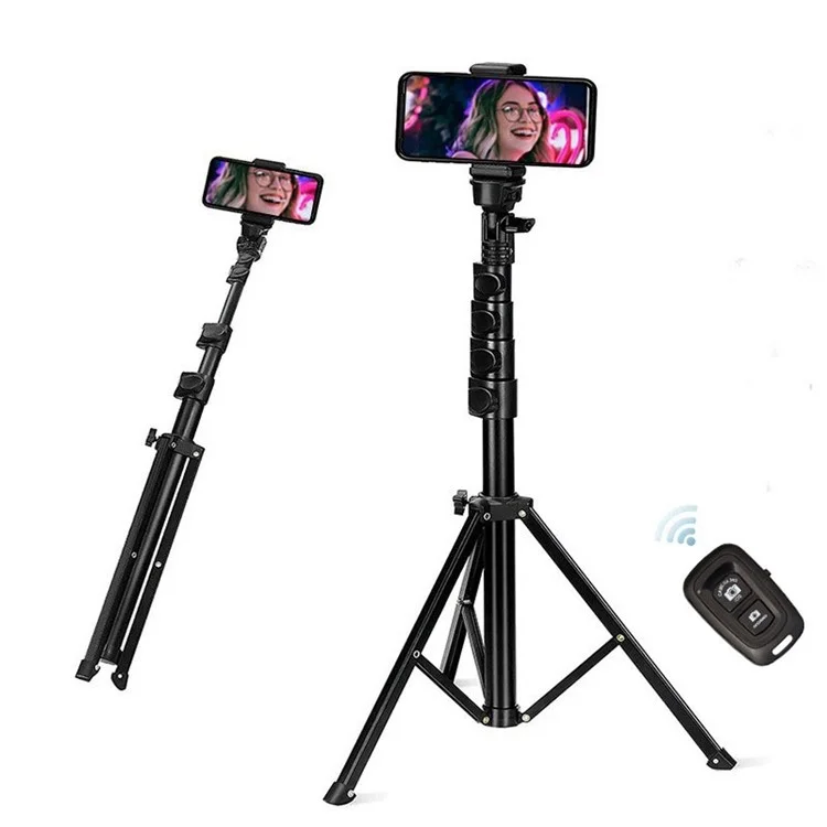 1.6m Portable Aluminum Alloy Tripod Camera Phone Holder Stand Photography Tripod with Phone Clip and Bluetooth-compatible Shutter