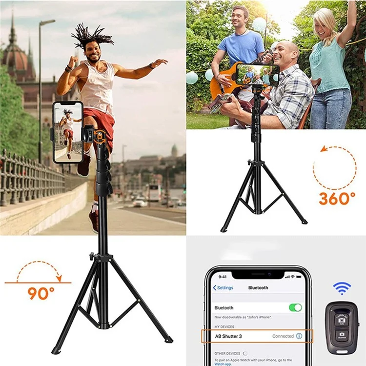 1.6m Portable Aluminum Alloy Tripod Camera Phone Holder Stand Photography Tripod with Phone Clip and Bluetooth-compatible Shutter